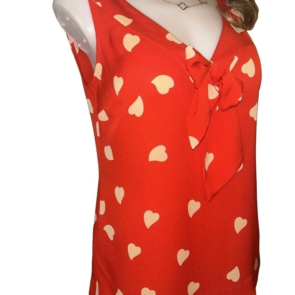Tory Burch 100% Silk Top VNeck Red Bowtie Accent Valentines Day NWOT